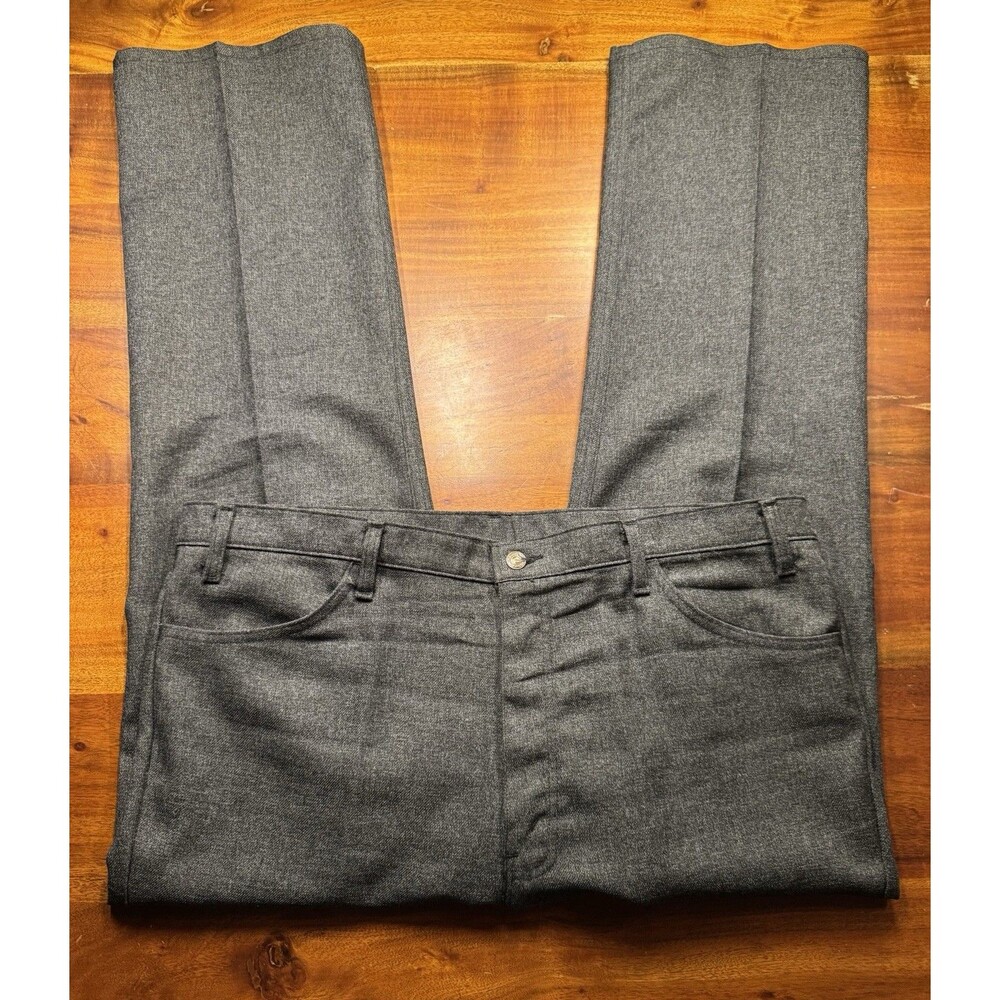 Vintage 90s Levis 517 Grey Polyester Bootcut Pants Trousers 42x30 Made in USA